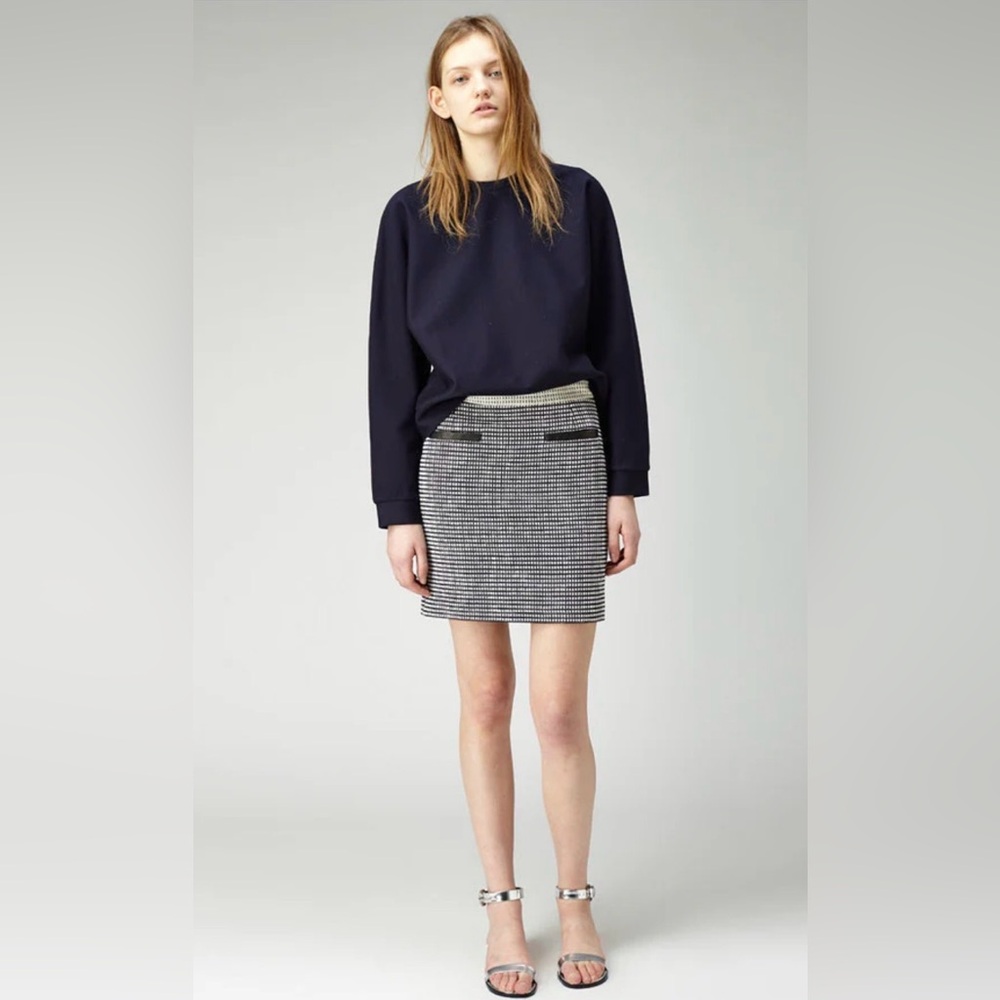 Proenza Schouler NWT tweed black/ecru zip mini skirt w leather welt ‘pockets’- 8